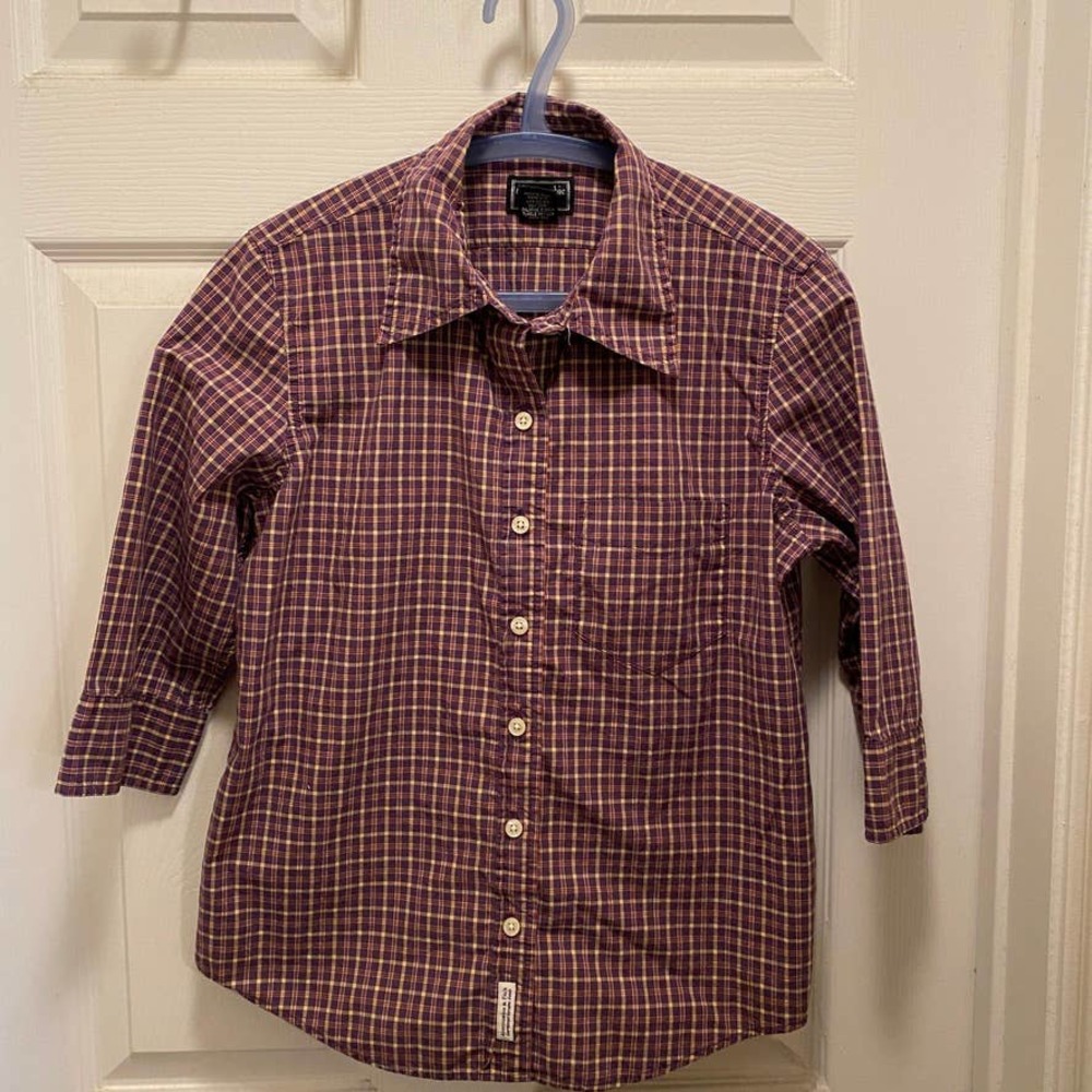 Abercrombie & Fitch Purple Red and Yellow 3/4 Sleeve Plaid Button down - Small